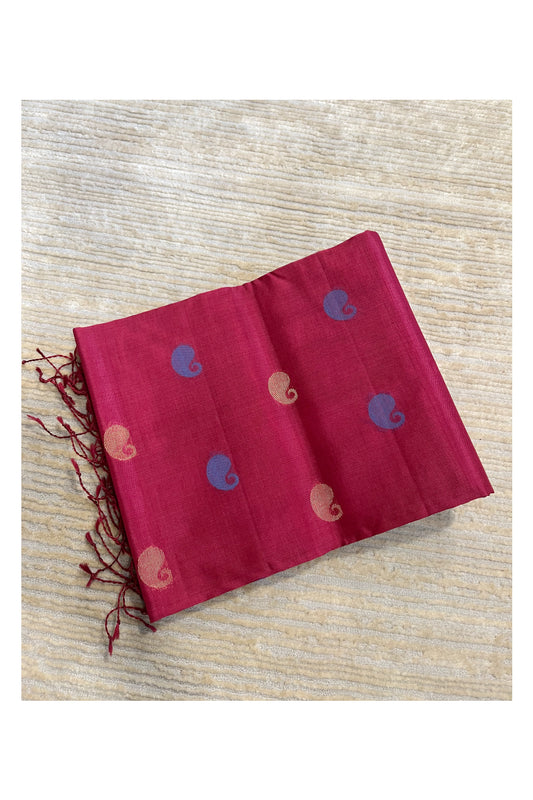 Southloom Pure Handloom Cotton Silk Saree With Handwoven Work Across Body and Blouse in Maroon And Magenta