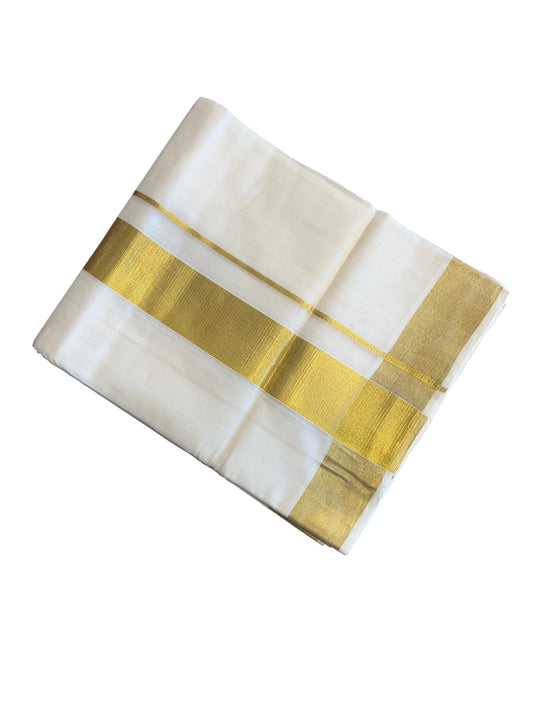Southloom Premium Handloom Cotton Double Mundu with Gold Kasav Border