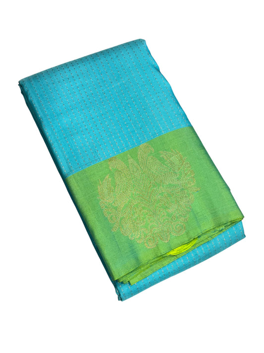 Southloom Premium Bridal Handloom Kanchipuram Silk Saree With Korvai Works (Blue & Green)