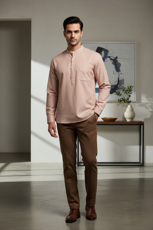 Southloom Peach Short Cotton Kurta Shirt for Men