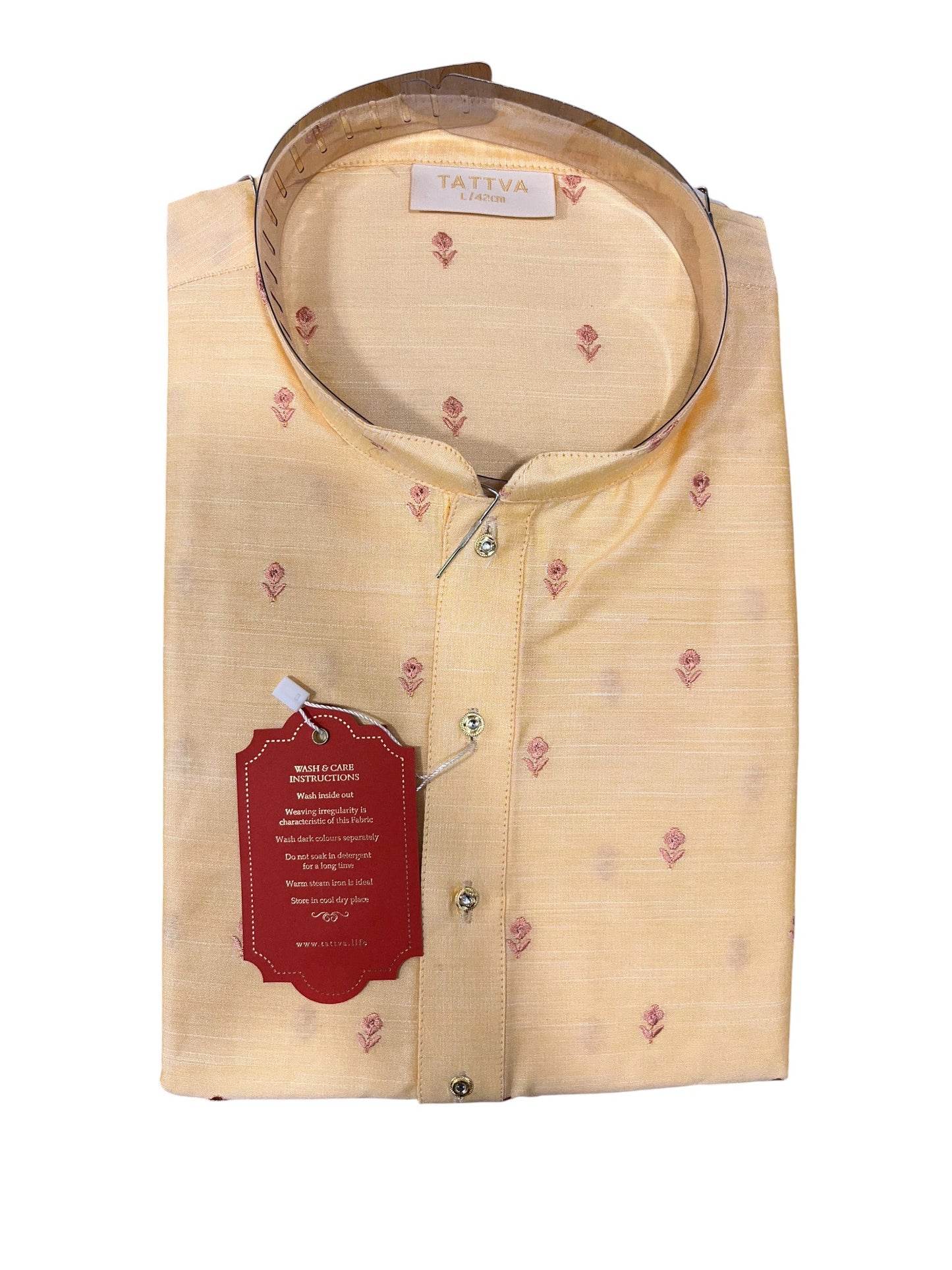 Southloom Beige Woven Patterns Semi Silk Short Kurta for Men