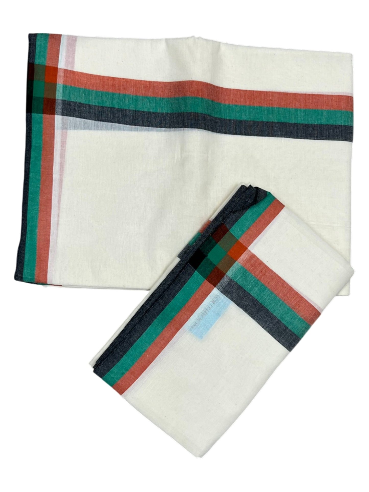 Southloom Pure Cotton Kerala Single Set Mundu (Mundum Neriyathum) Black & Green Border