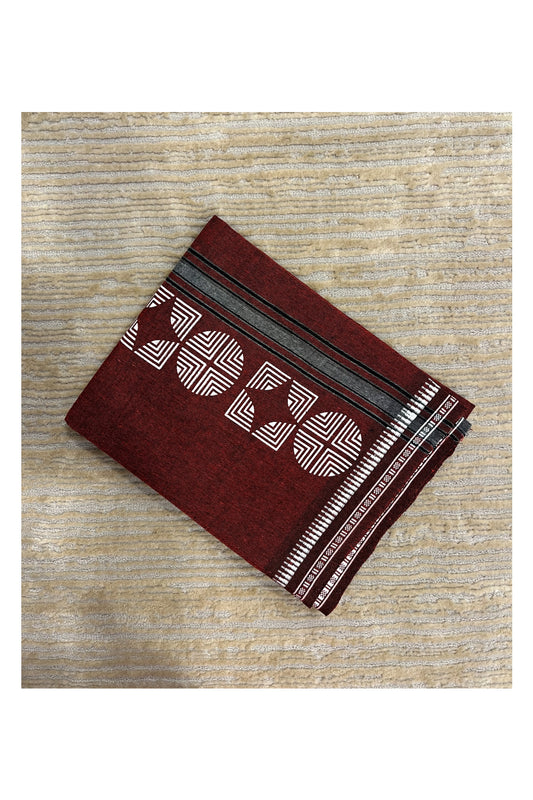 Southloom  Maroon  Printed Single Mundu / Otta Mundu / Lungi (South Indian Kerala Dhoti)