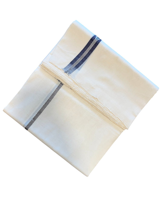 Southloom Premium Handloom Cotton Double Mundu with Silver and Blue Border