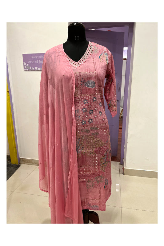 Southloom Stitched Semi Silk Salwar Set in Onion Pink Floral Prints