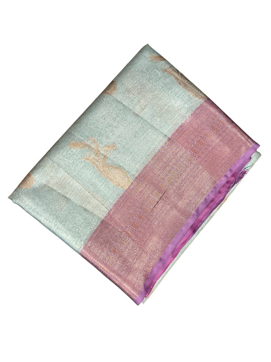 Southloom Semi Banarasi Katan Tissue Saree with Woven Work on Body and Borders