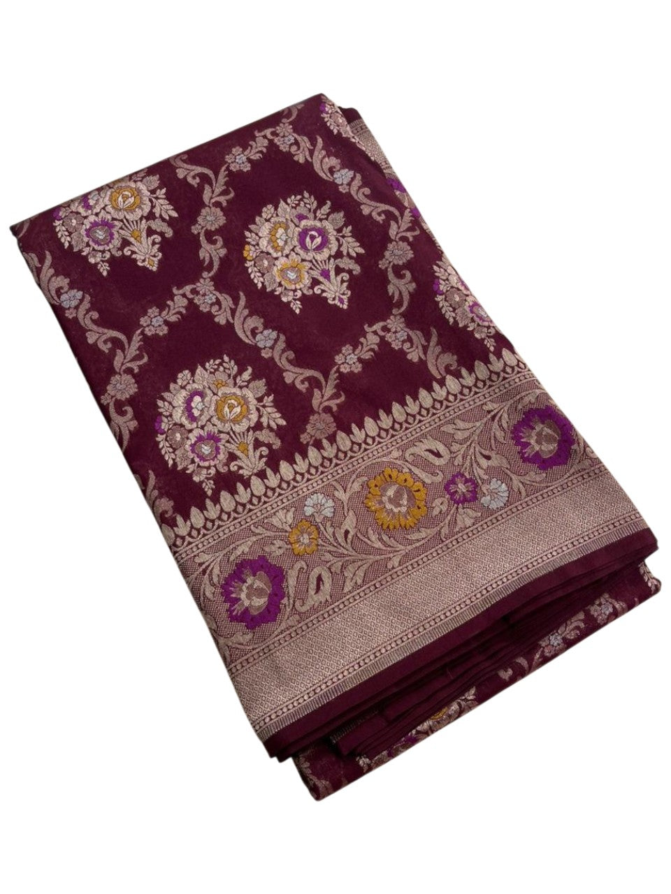 Southloom Pure Banarasi Silk Saree with Woven Work on Body and Borders (Purple)