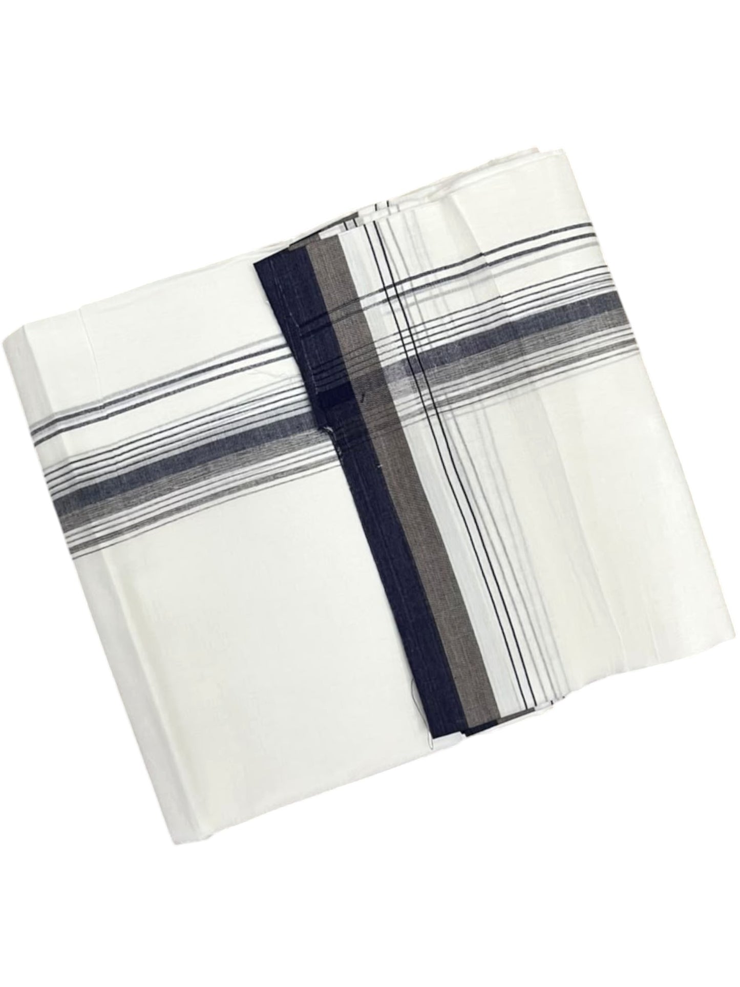 Southloom Pure Cotton Mundu with Blue & Grey Border (South Indian Kerala Dhoti)