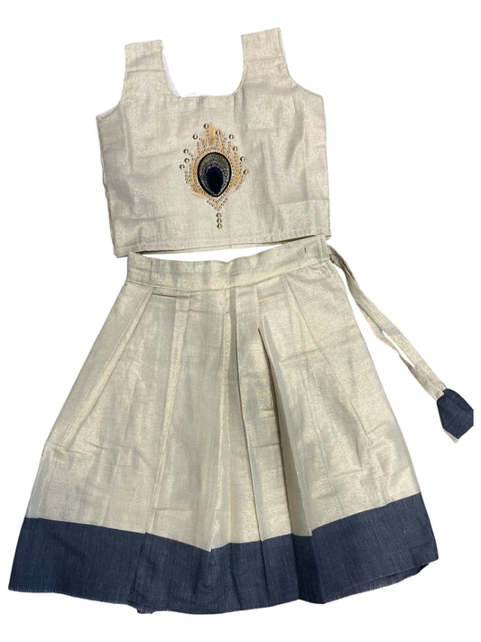 Southloom Kerala Tissue pavada and Blouse with Embroidery Work  (Age 1)