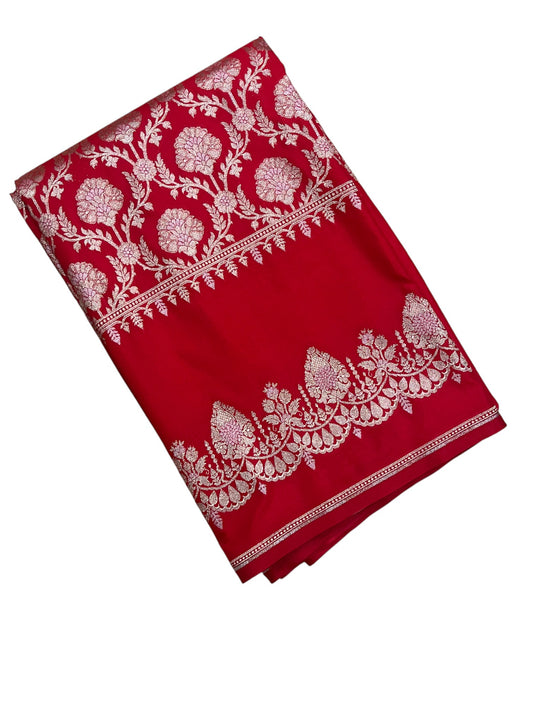 Southloom Pure Banarasi Silk Saree with Woven Work on Body and Borders (Red)