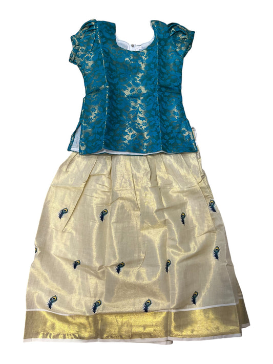 Southloom Kerala Tissue Kasavu Pavada Blouse for Kids