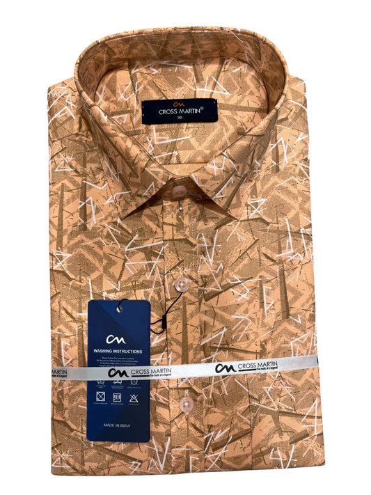 Southloom Pure Cotton Peach Printed Shirt (38 FS)