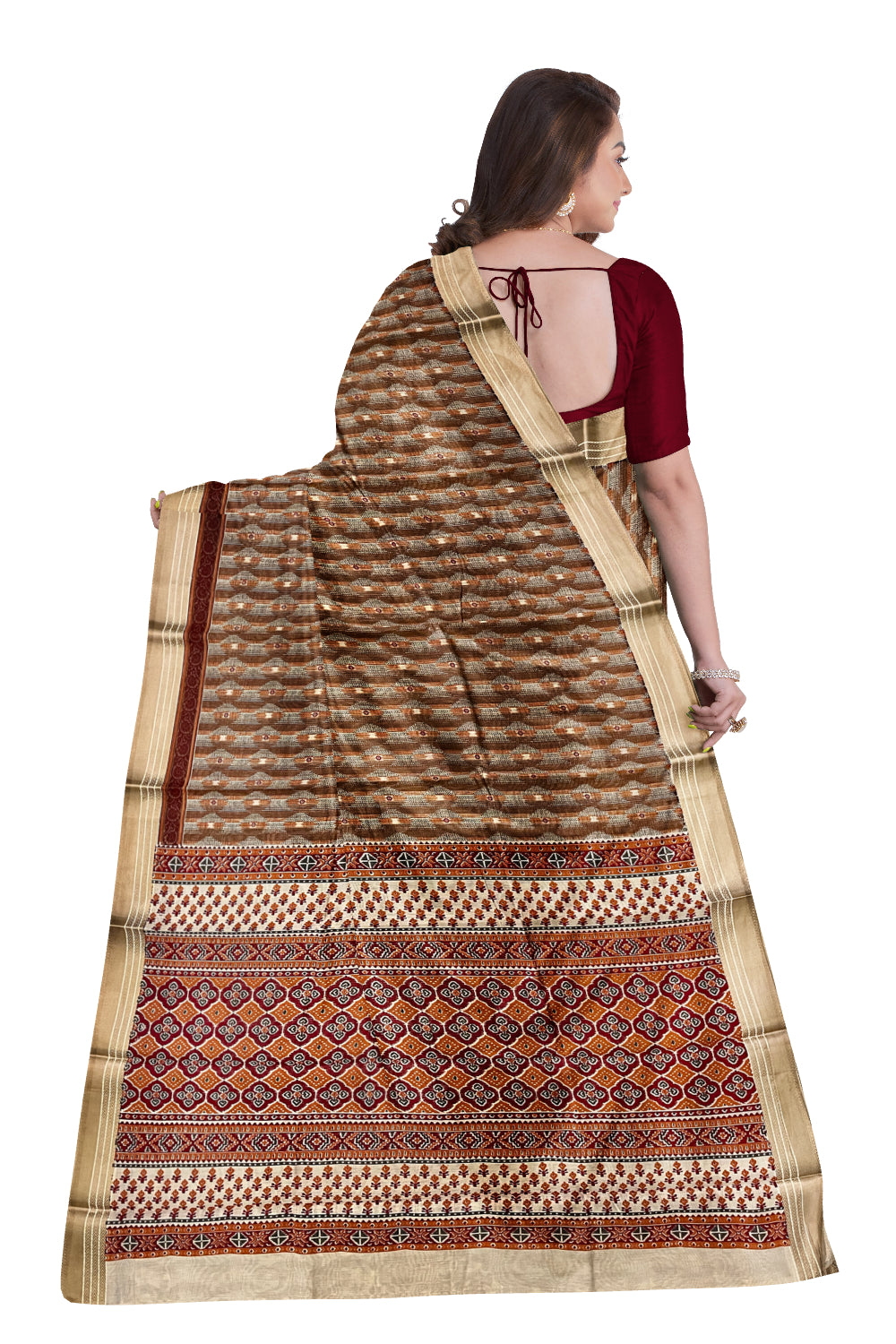 Southloom Brown Cotton Saree with Woven Patterns on Body