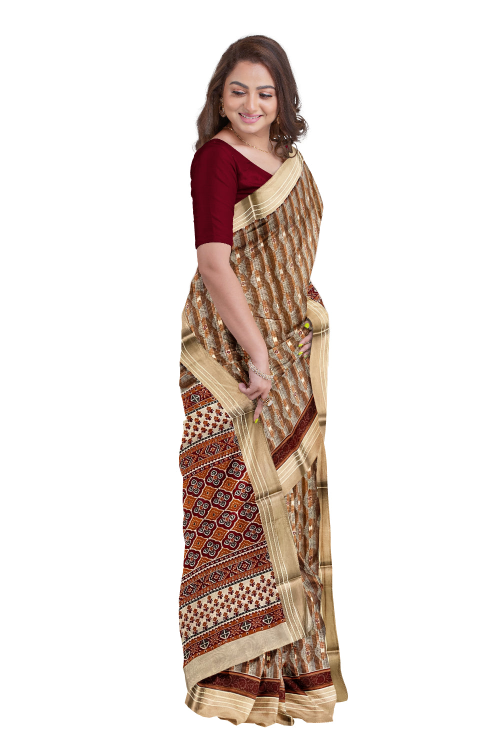 Southloom Brown Cotton Saree with Woven Patterns on Body