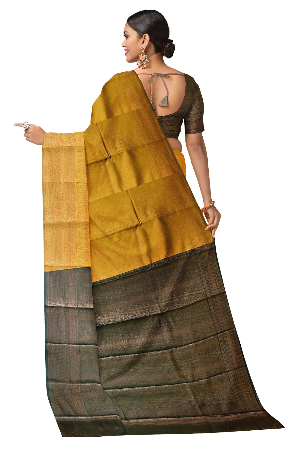 Southloom Art Silk Yellow Designer Woven Saree with Green Pallu