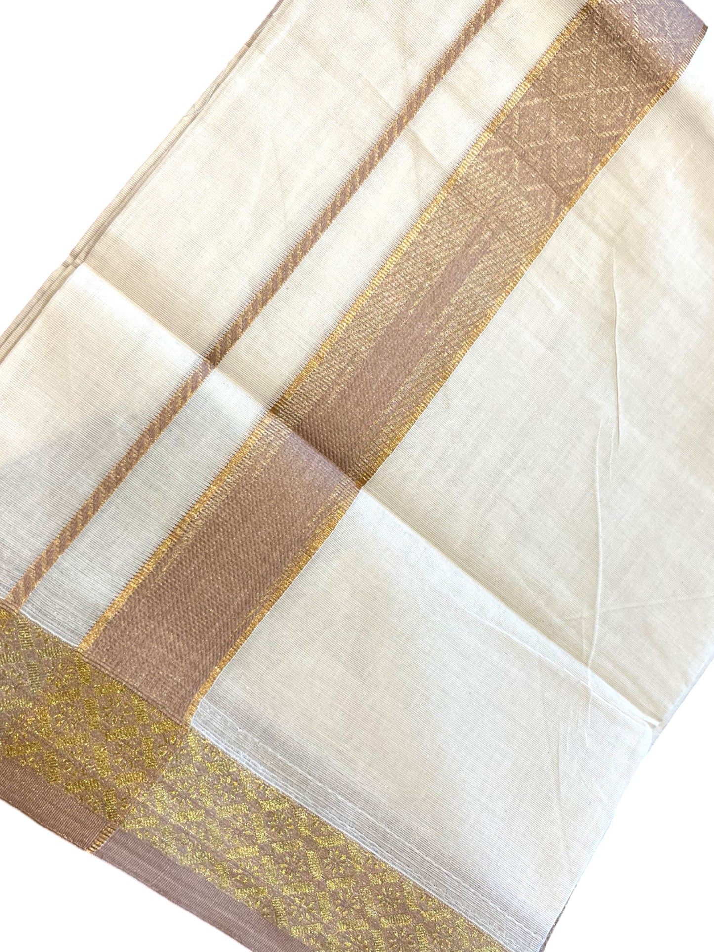 Southloom Kerala Pure Cotton Double Mundu with Kasavu Kara and Border (South Indian Dhoti)