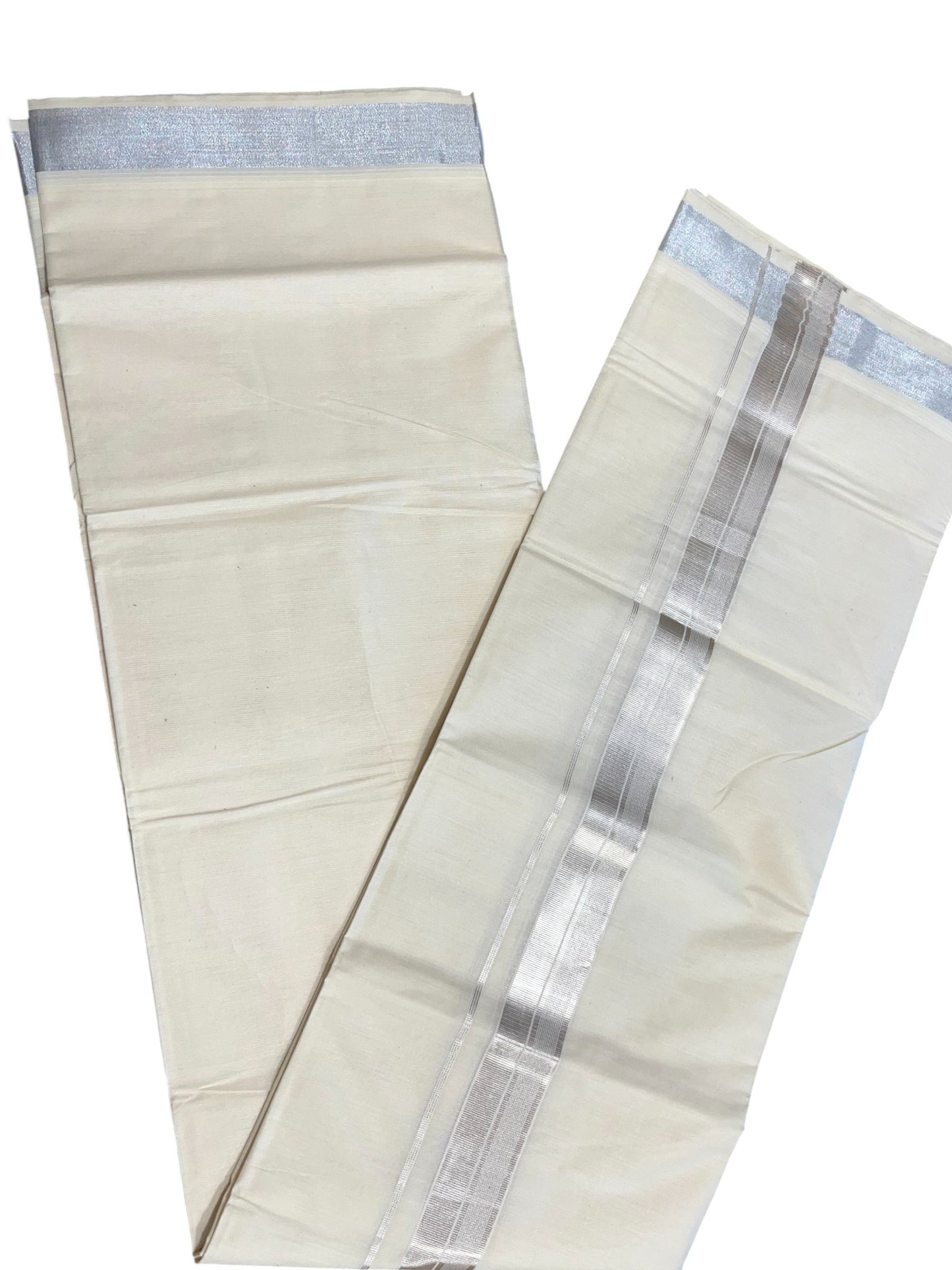 Kerala Cotton Double Mundu with Silver Border  (South Indian Dhoti)