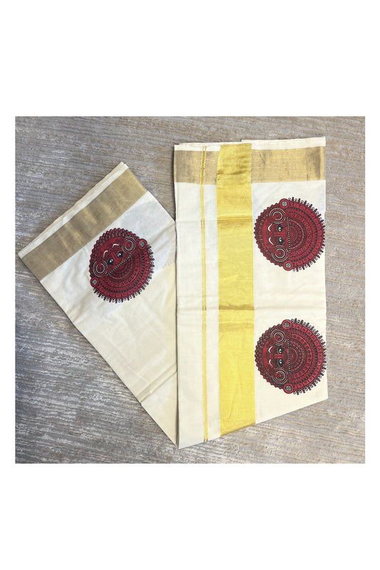 Southloom Kerala Cotton Kasavu Saree with Theyyam Prints