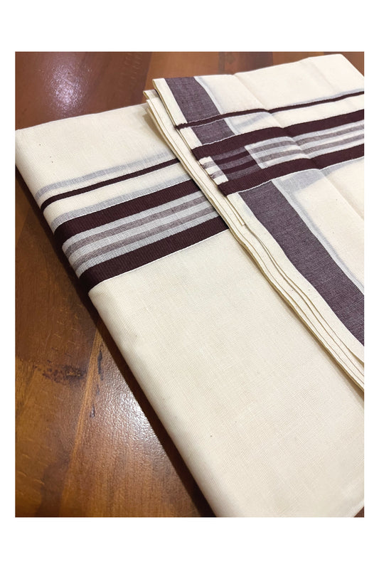 Kerala Cotton Double Mundu with Brown Line Border (Onam Mundu 2023)