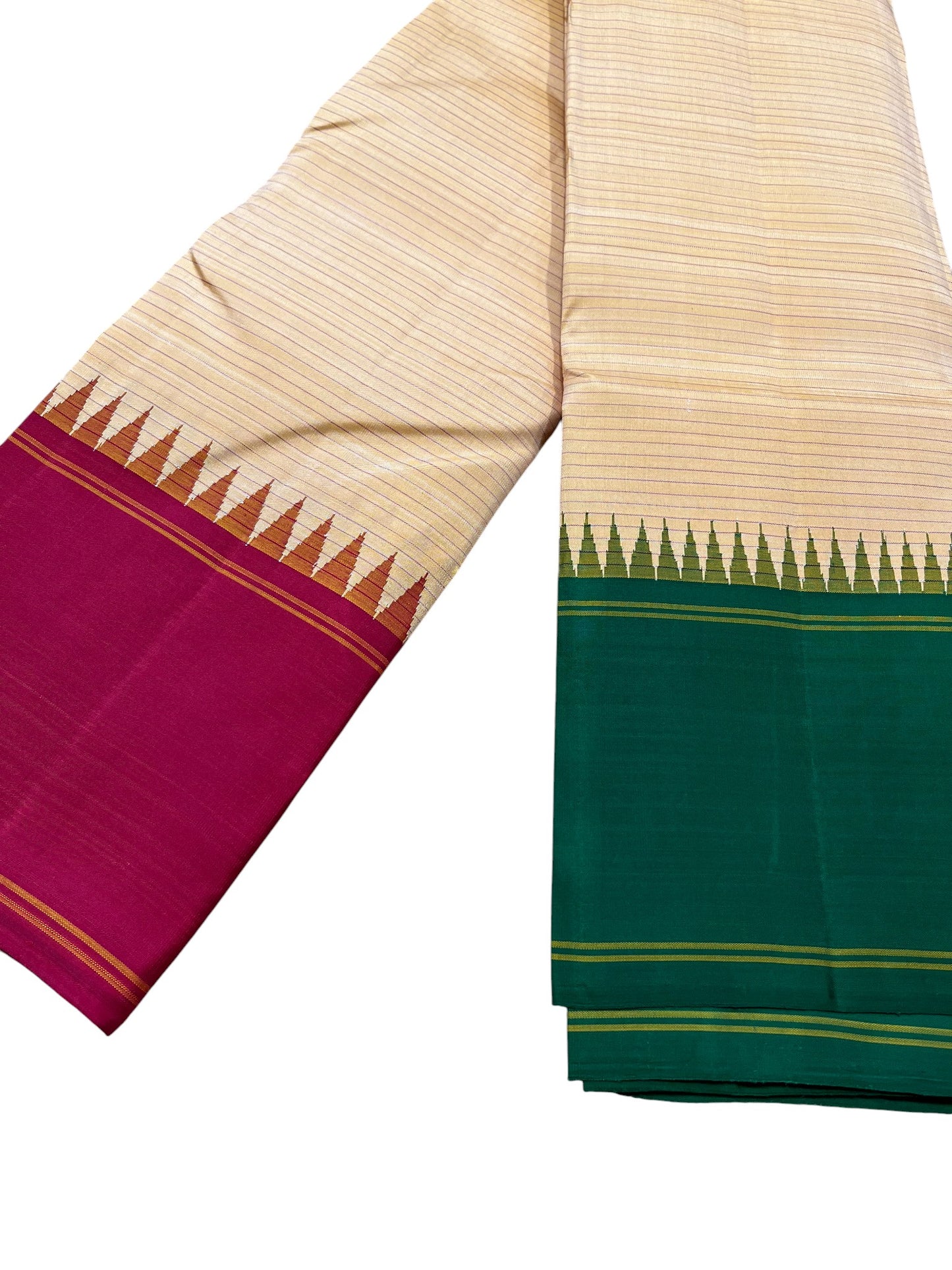 Southloom Pure Handloom Bridal Kanchipuram Silk Saree with Korvai Work (Beige)