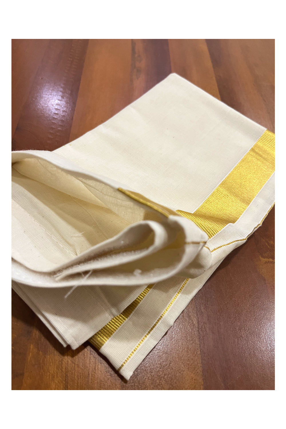 Southloom Kid's Off White Pure Cotton Velcro Mundu with Kasavu Kara Age 6 - 10 (South Indian Kerala Dhoti)