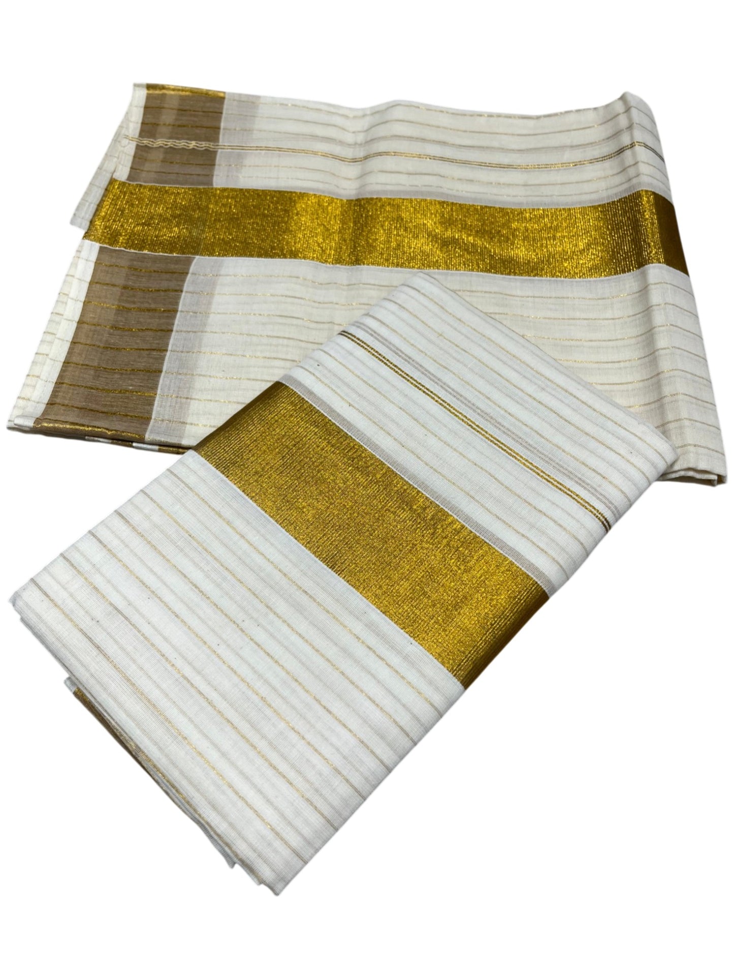 Southloom Pure Cotton Kerala Kasavu Set Mundu (Mundum Neriyathum) Kasavu Border and Lines on Body in 2.80 mtrs SL338