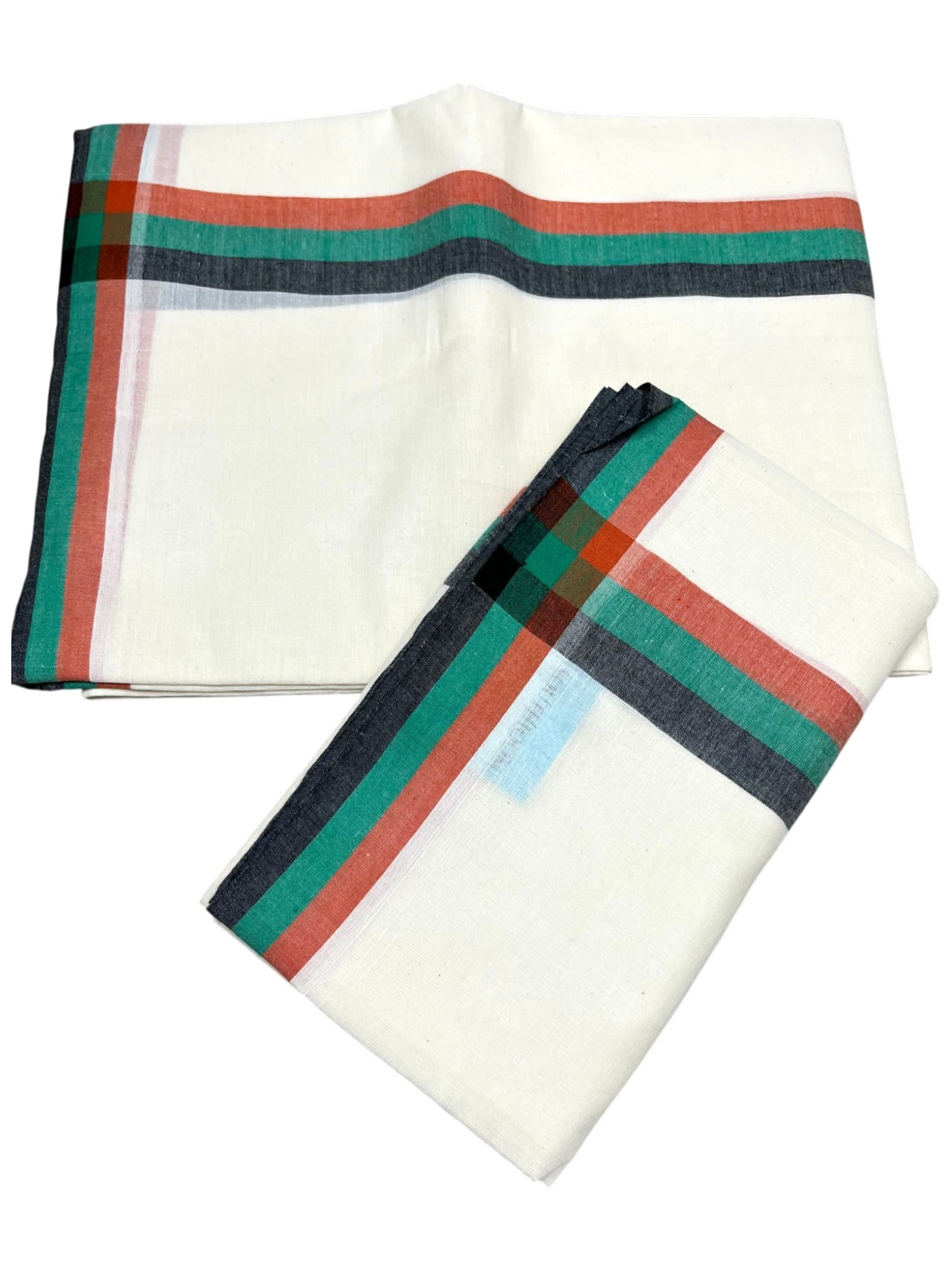 Southloom Pure Cotton Kerala Single Set Mundu (Mundum Neriyathum) Black & Green Border