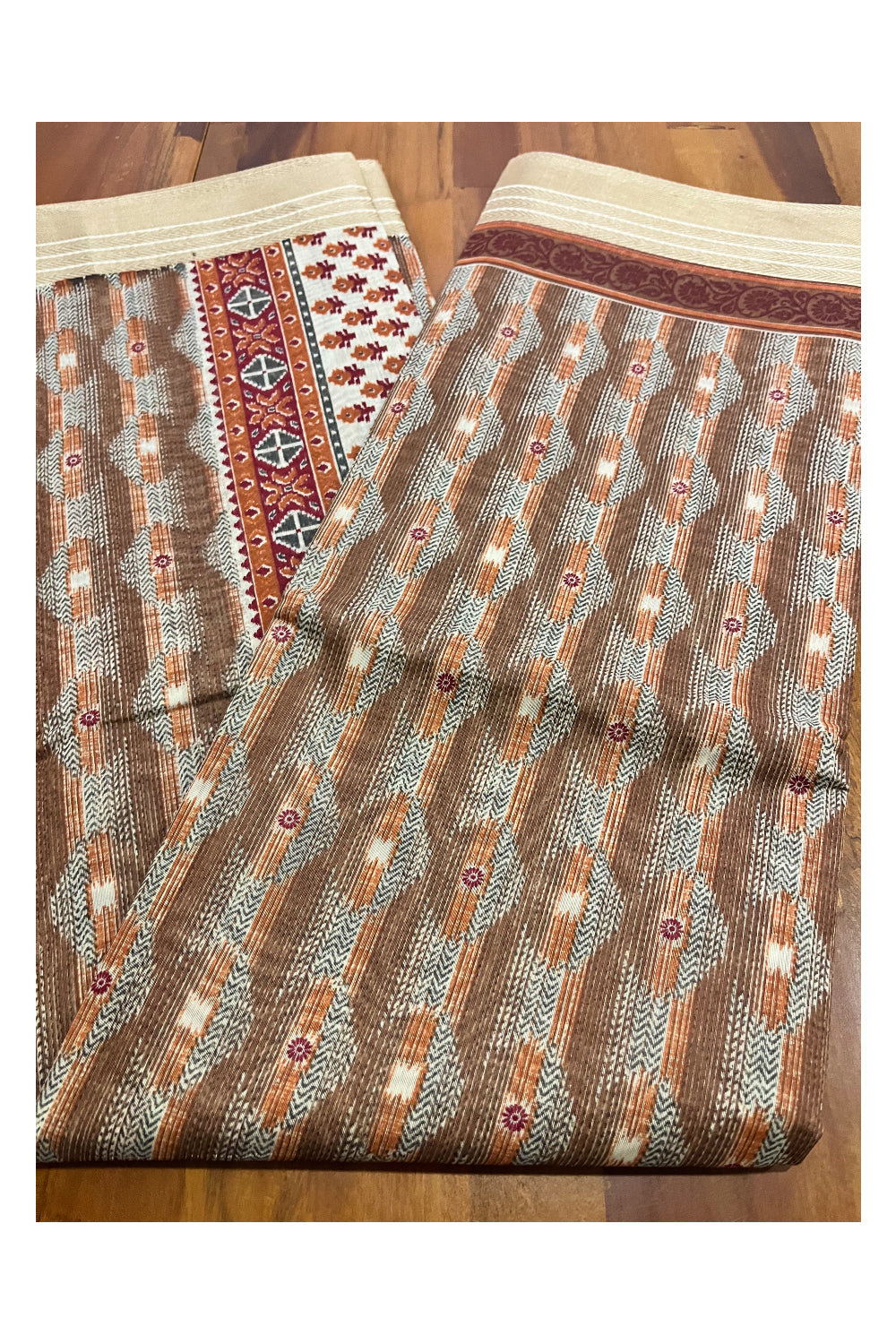 Southloom Brown Cotton Saree with Woven Patterns on Body