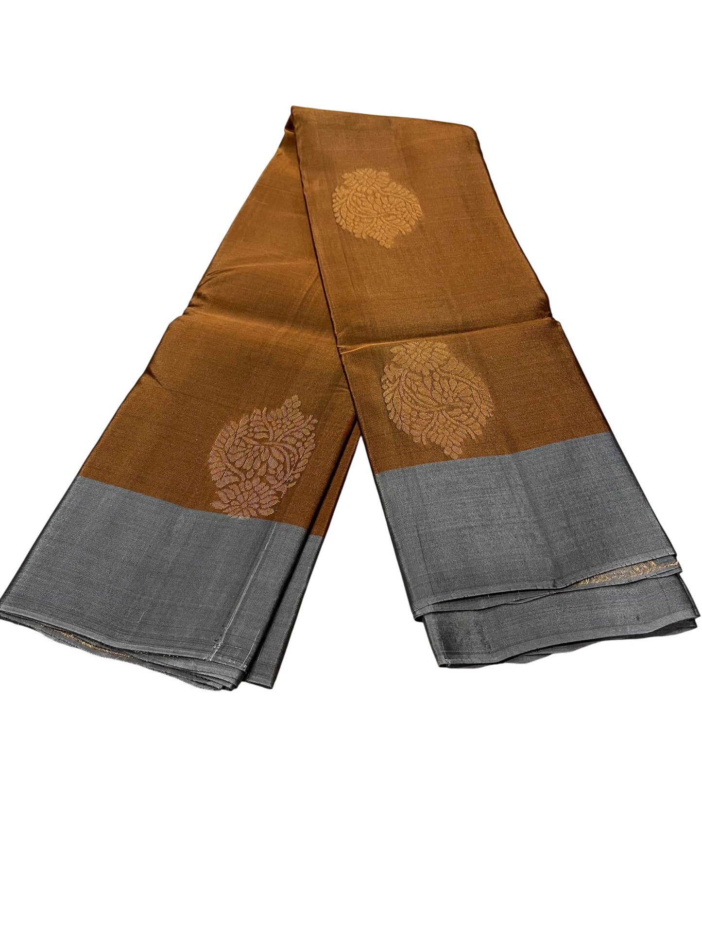 Southloom Pure Handloom Kanchipuram Silk Saree with Butta Work (Brown & Grey)