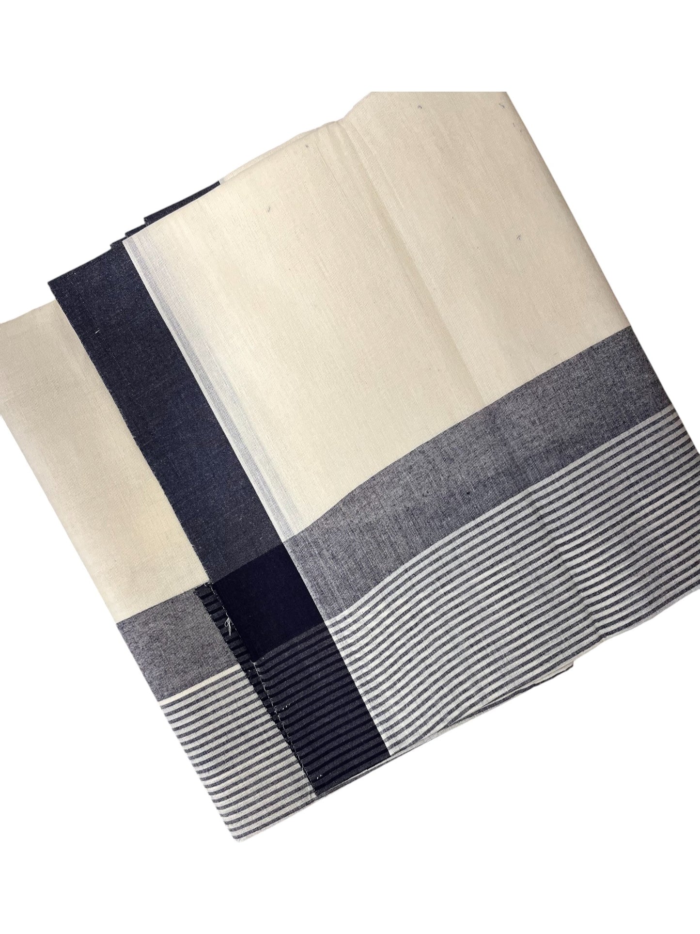 Southloom Kerala Pure Cotton Double Mundu with Grey Lines Border (South Indian Dhoti)