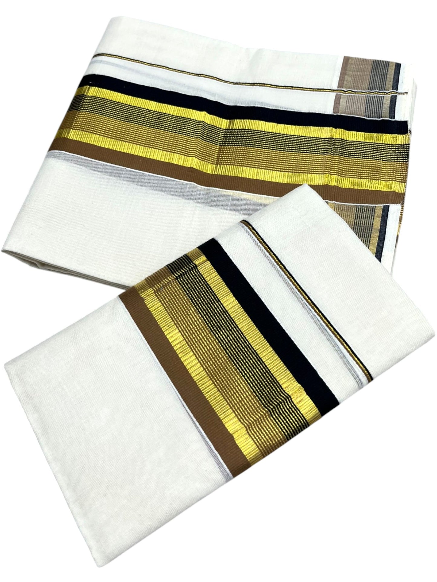 Southloom Kerala Cotton Kasavu Single Set Mundu (Mundum Neriyathum) with Black And Brown Kasavu Border SLKK