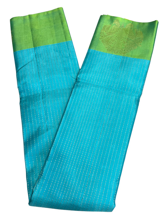 Southloom Premium Bridal Handloom Kanchipuram Silk Saree With Korvai Works (Blue & Green)