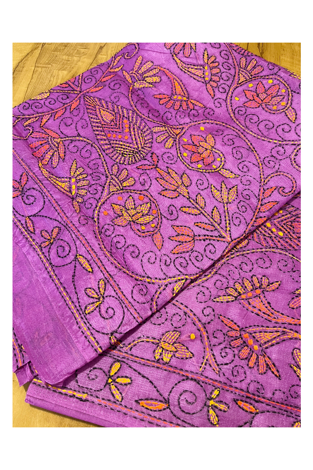 Southloom Kantha Thread Work Designer Violet Saree