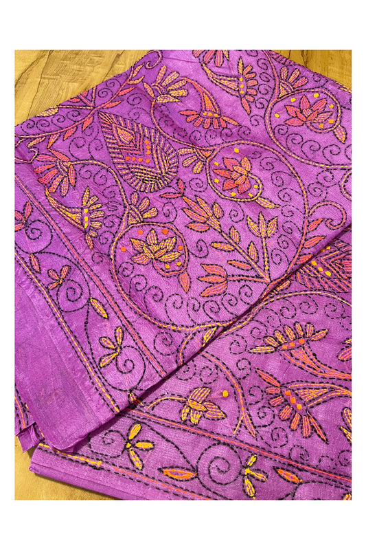 Southloom Kantha Thread Work Designer Violet Saree