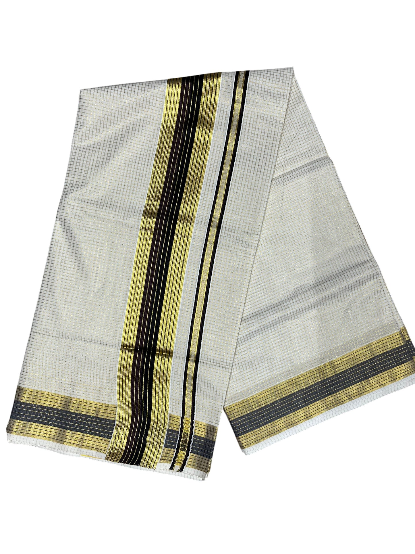 Southloom Kerala Cotton Kasavu Saree with Micro Check Design on Body in Brown & Black Border