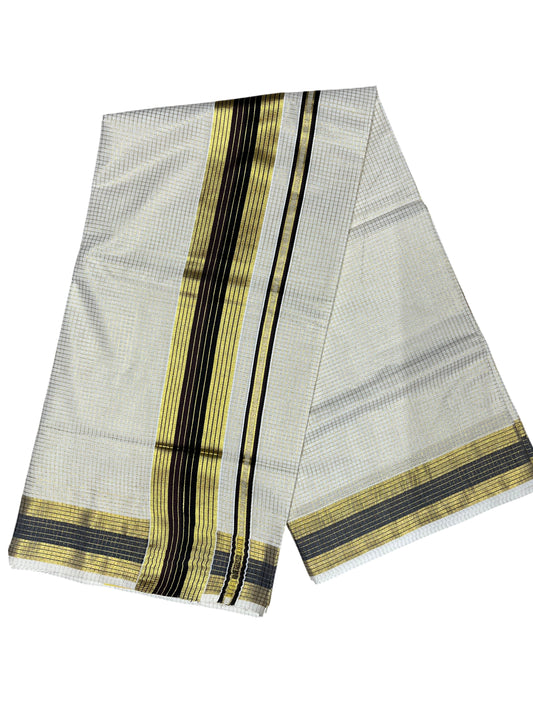 Southloom Kerala Cotton Kasavu Saree with Micro Check Design on Body in Brown & Black Border