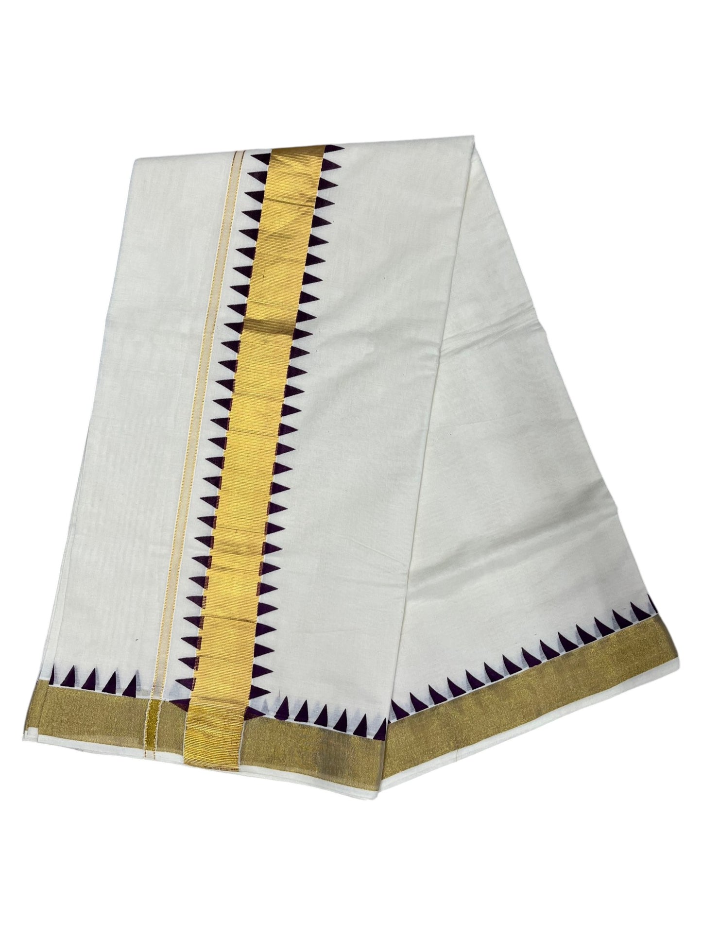 Southloom Cotton Kerala Kasavu Saree with purple Tample Design Border
