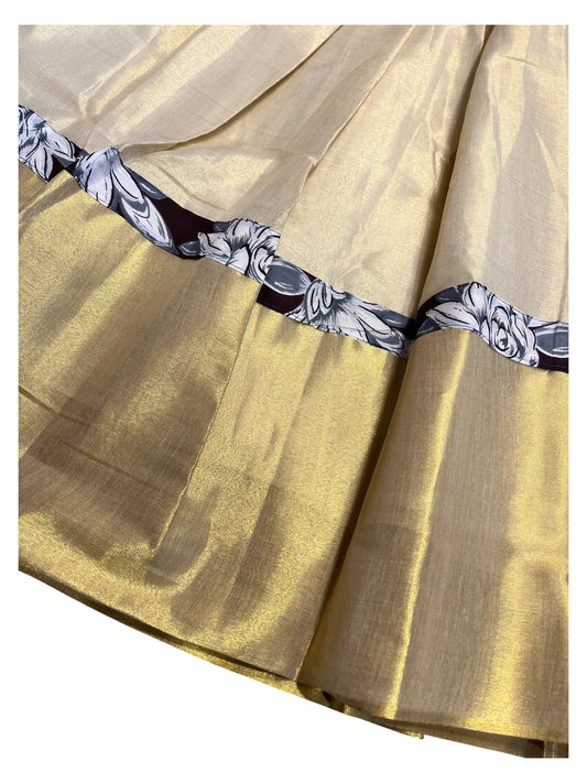 Southloom Kerala  Ajrakh Top and Tissue Pavada with Kasavu Printed Border