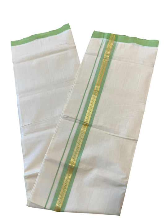Southloom Premium Handloom Cotton Double Mundu with Gold and Green Border
