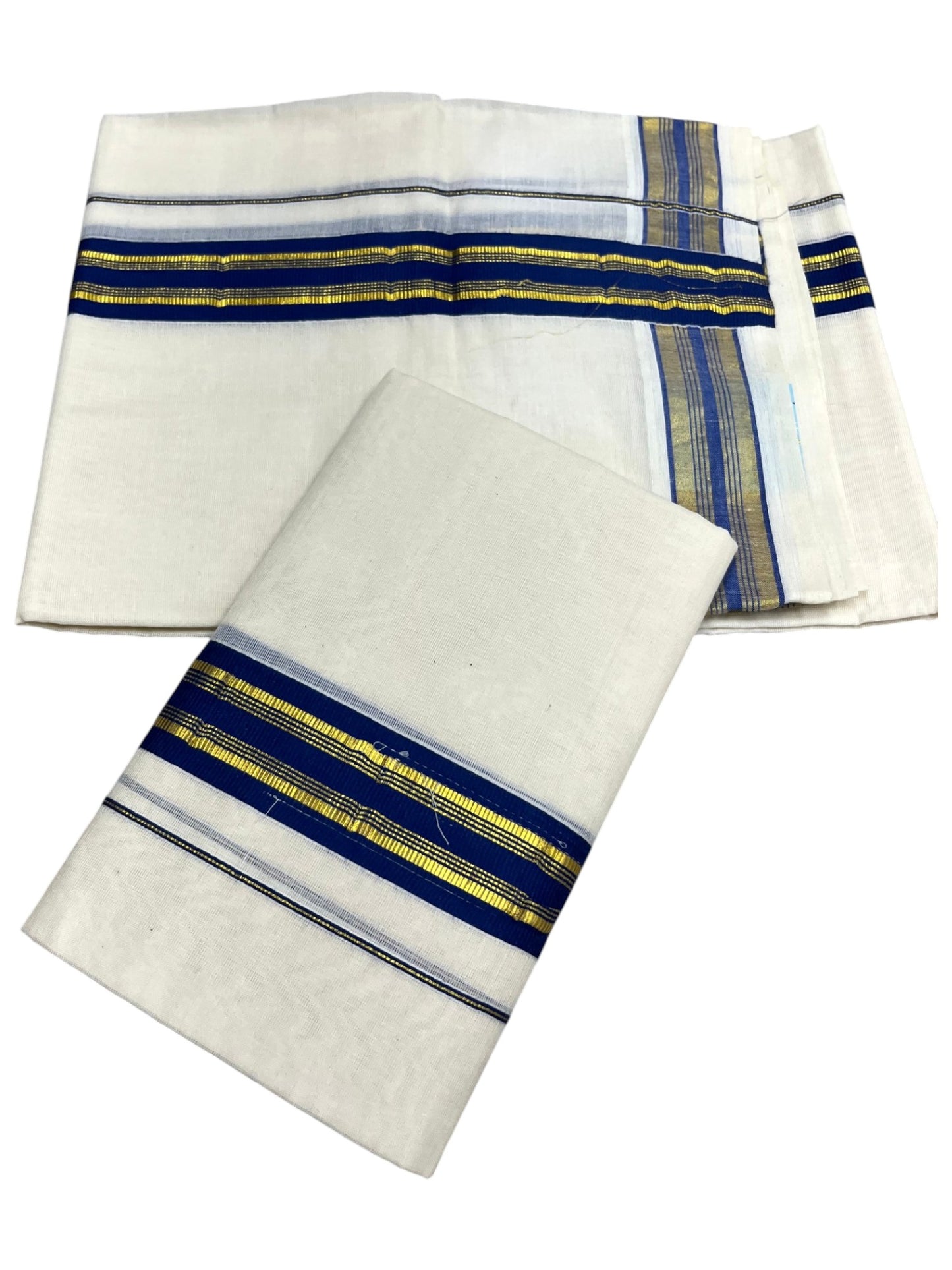 Southloom Kerala Cotton Single Set Mundu (Mundum Neriyathum) with Kasavu and  Green Border in 2.80 Mtrs SLKK SL470