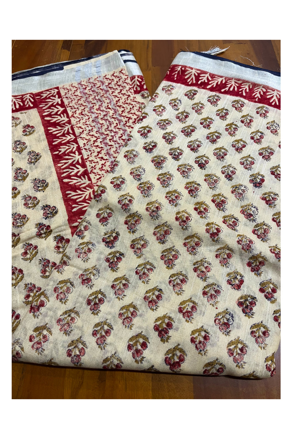 Southloom Linen Light Brown Designer Saree with Floral Prints