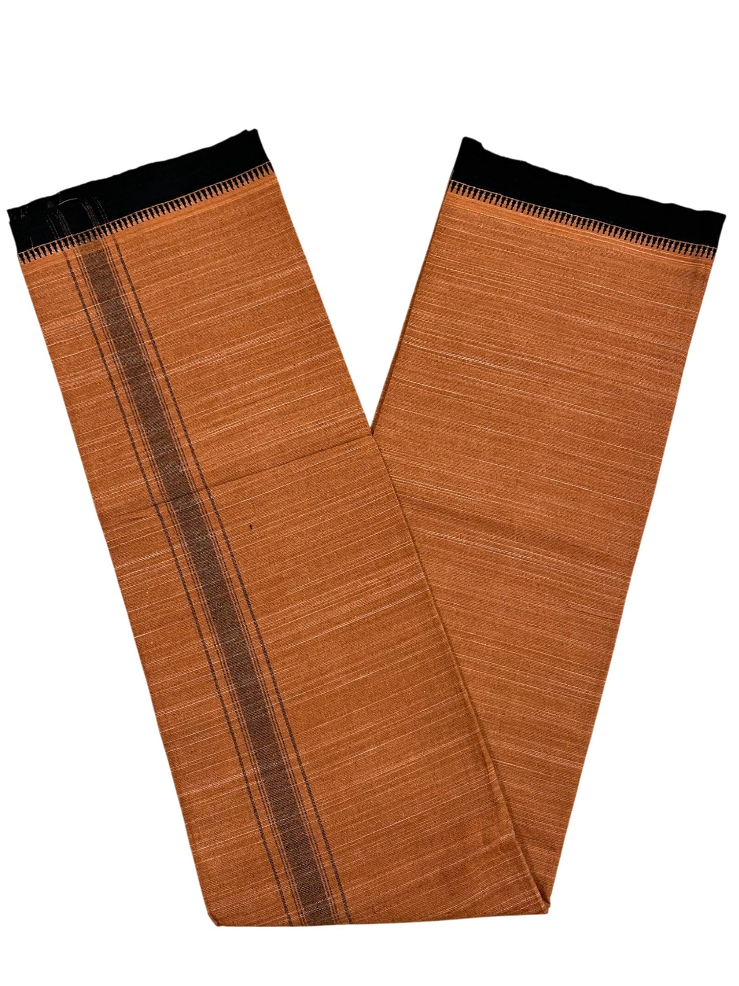 Southloom Saffron (Kaavi) Black Printed Single Mundu / Lungi (South Indian Kerala Dhoti)