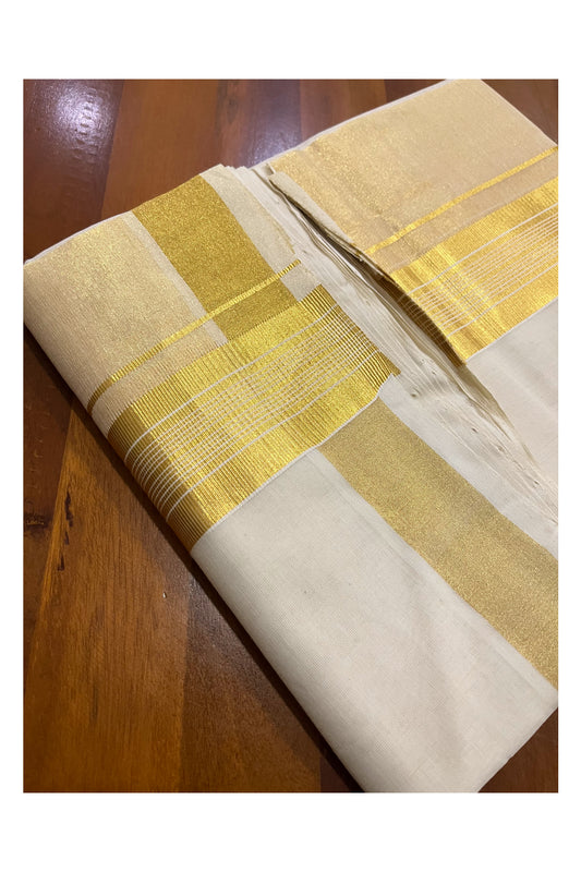 Southloom Premium Handloom Pure Cotton Wedding Mundu with Tissue Kasavu on Border (South Indian Kerala Dhoti)