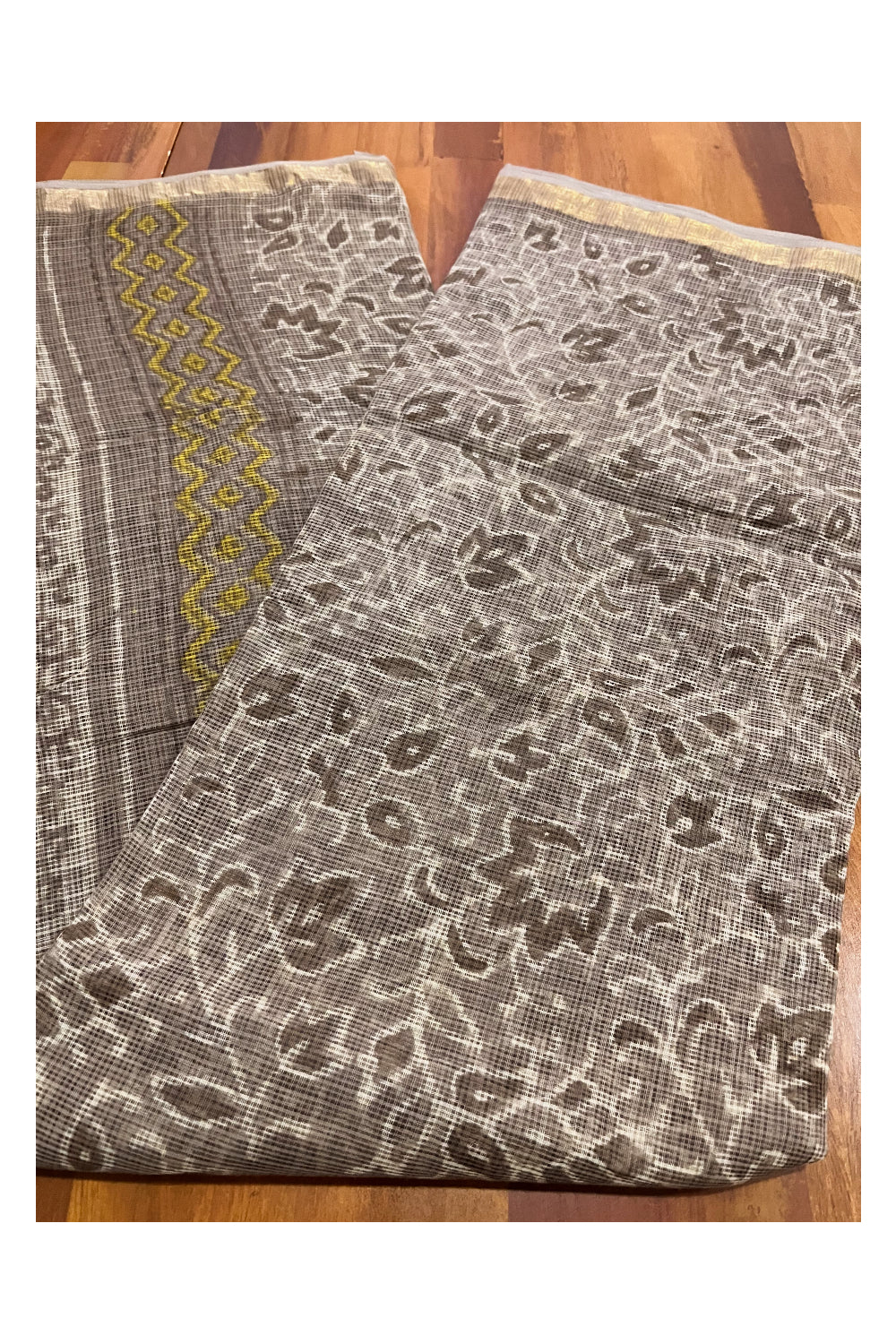 Southloom Kota Fabric Floral Printed Grey Saree