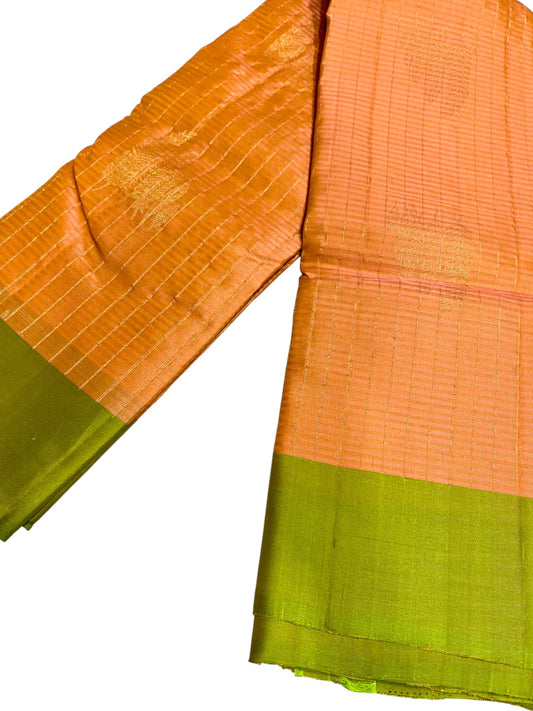 Southloom Pure Handloom Kanchipuram Silk Saree with Butta Work (Orange & Green)
