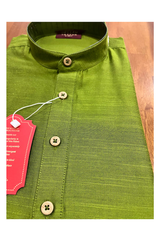 Southloom Semi Silk Short Kurta for Men in Green Colour