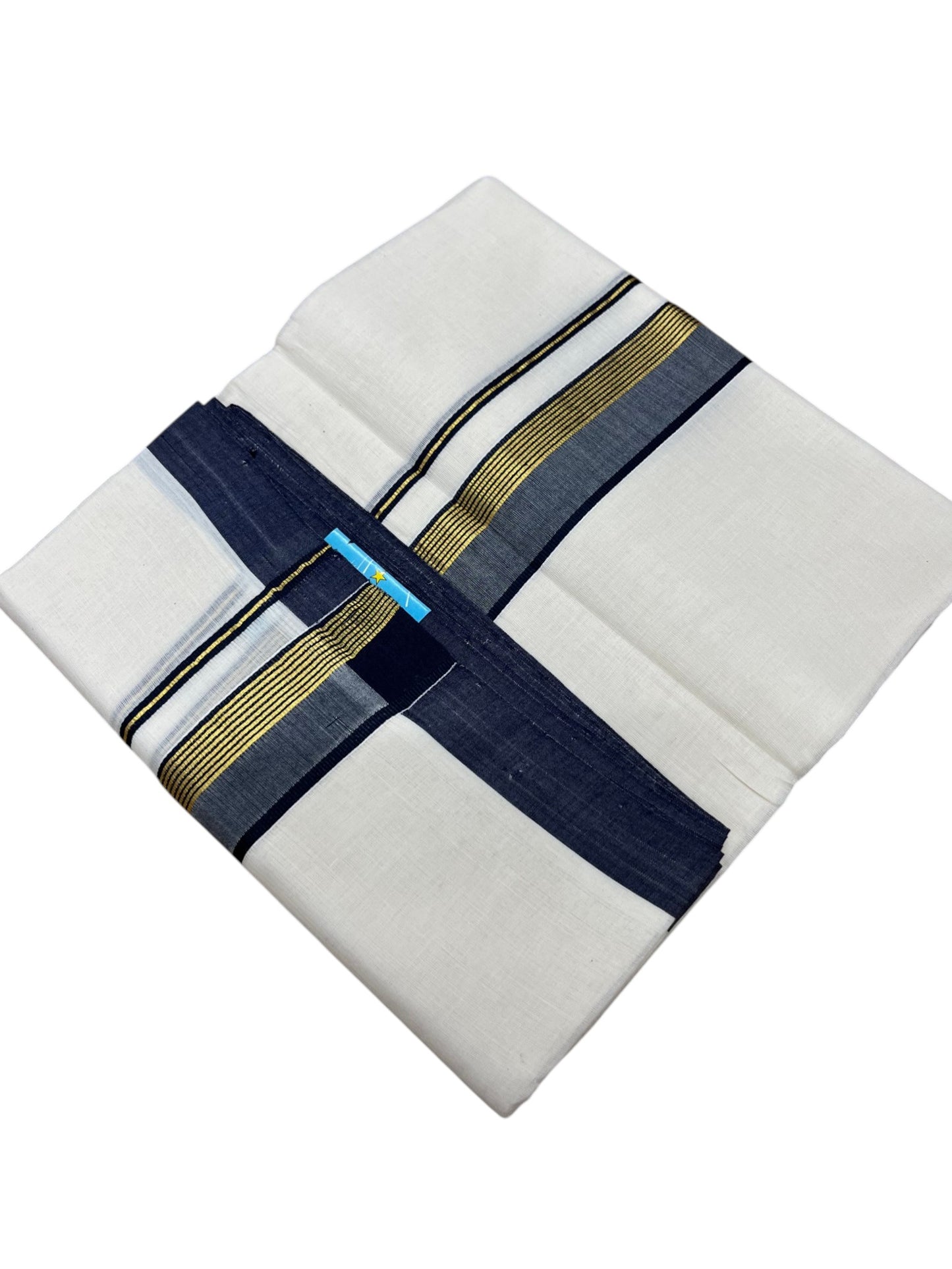 Southloom Premium Unakkupaavu Handloom Cotton Double Mundu with Gold Kasavu and Black Border