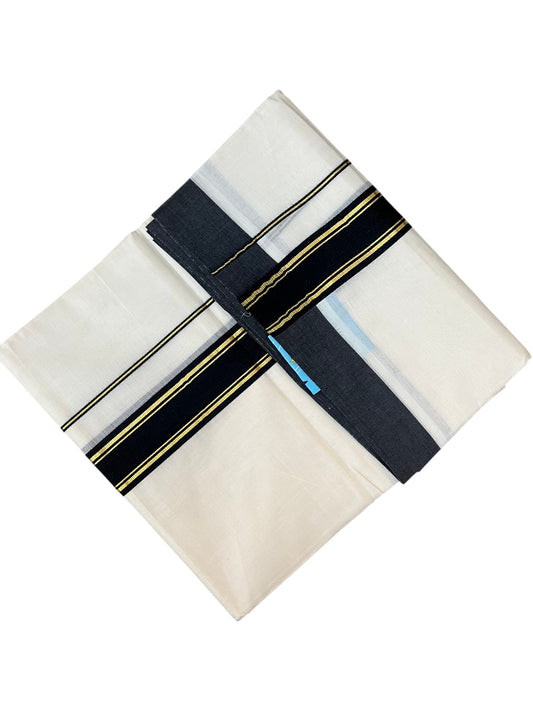 Southloom Pure Cotton Mundu with Golden Lines and Black Border (South Indian Kerala Dhoti)