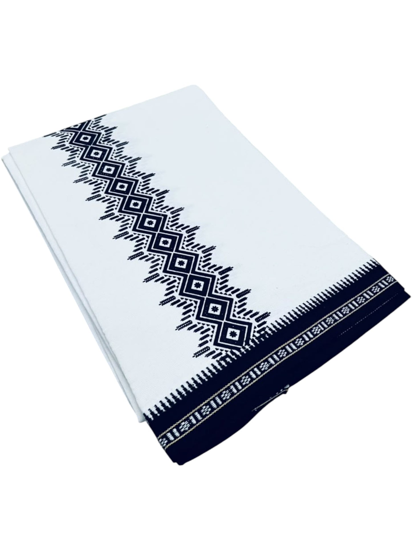 Southloom White Black Printed Single Mundu / Otta Mundu / Lungi (South Indian Kerala Dhoti)