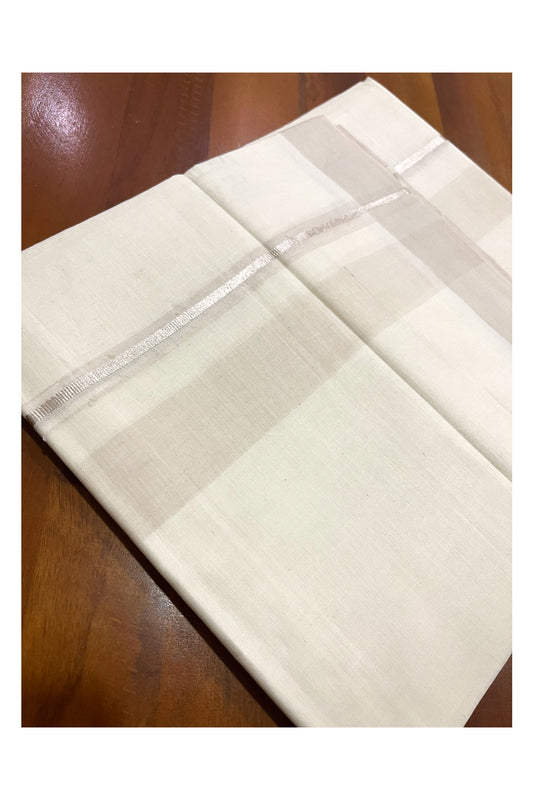 Pure Cotton Kerala Double Mundu with Beige and Kasavu Line Chutti Border (South Indian Kerala Dhoti)